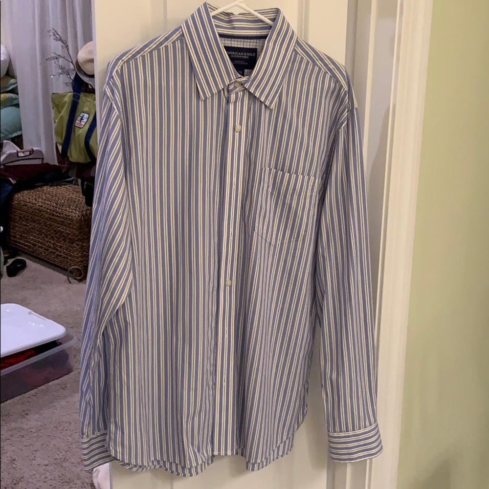Blue striped AEO button down